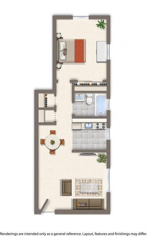 one bedroom floor plan at the grandview village apartments in washington dc